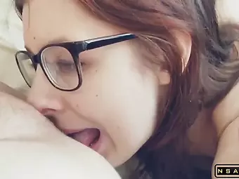 Nerdy Brunette Babe Chokes On A Big Dick And Enjoys Anal Sex