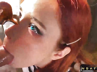 Sexy Redhead -Censored- Fantastic Blowjob Cock to Facial after College