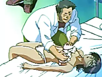 Naughty anime doctor squeezed her patient tits